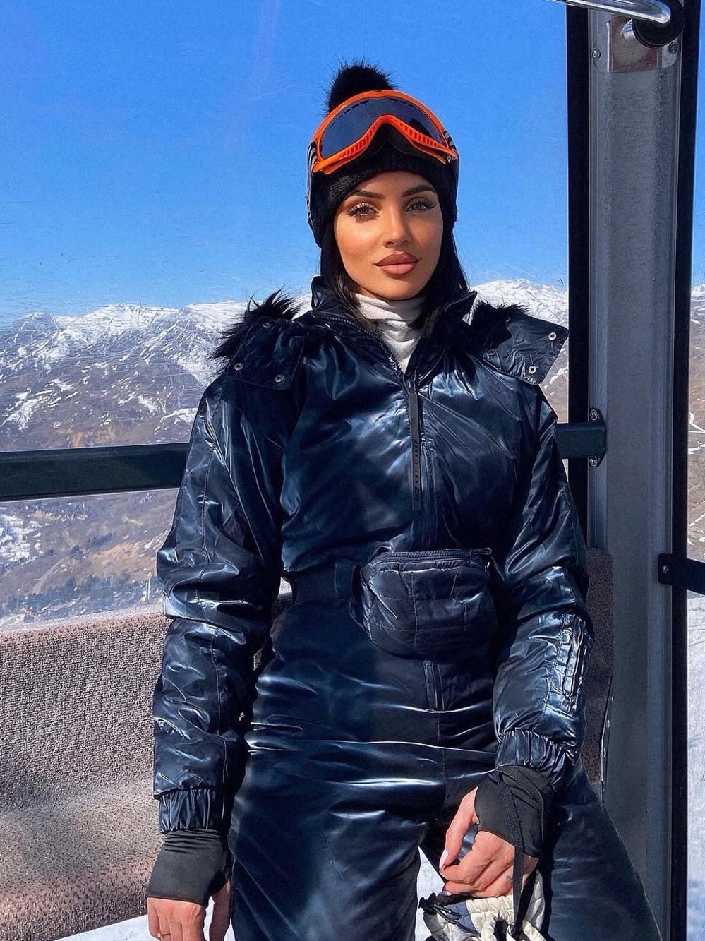 ASOS 4505 High Shine All In One Ski Snow Suit with Fanny Pack in Navy sz 6